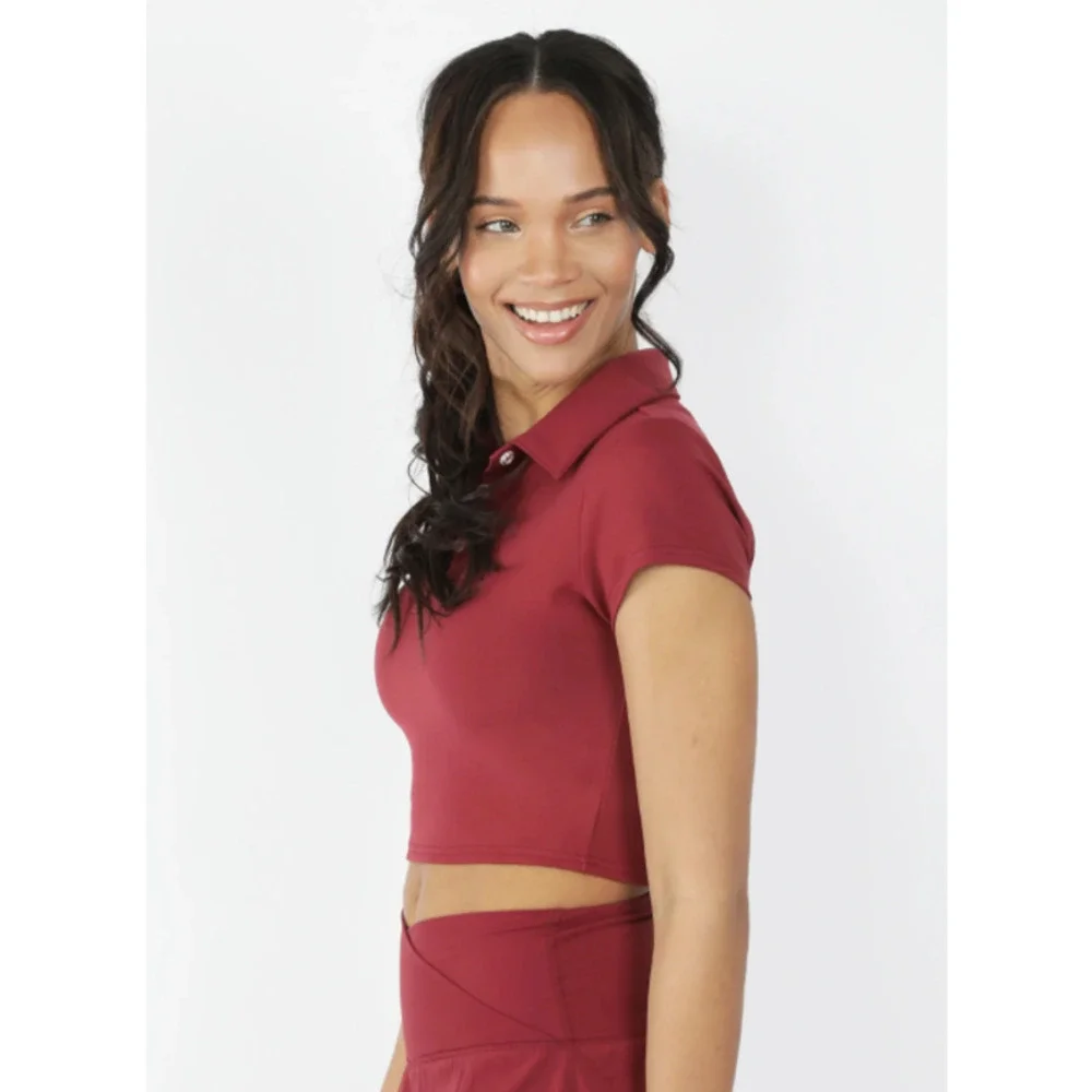 90Degree Lux Flex Short Sleeve Cropped Tennis Polo - Picture 7 of 14